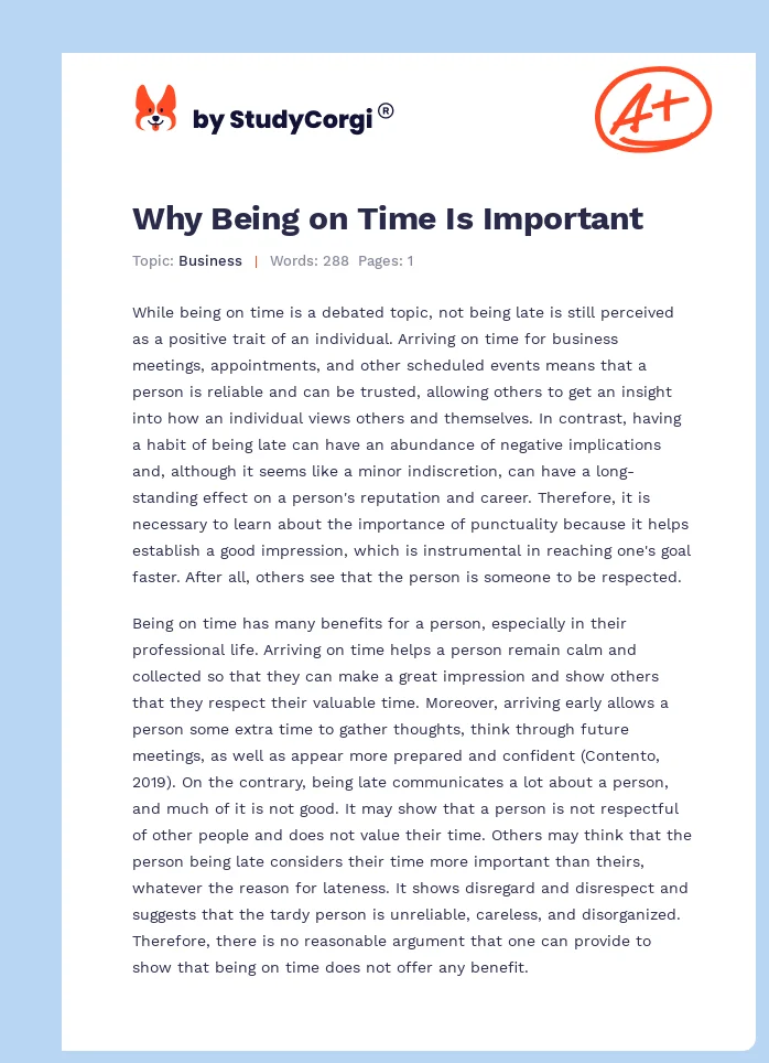 Why Being on Time Is Important. Page 1