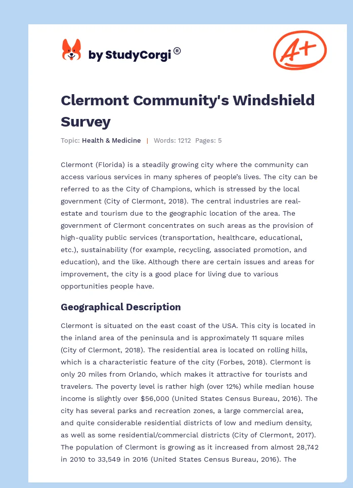 Clermont Community's Windshield Survey. Page 1