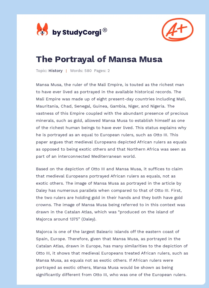 The Portrayal of Mansa Musa. Page 1