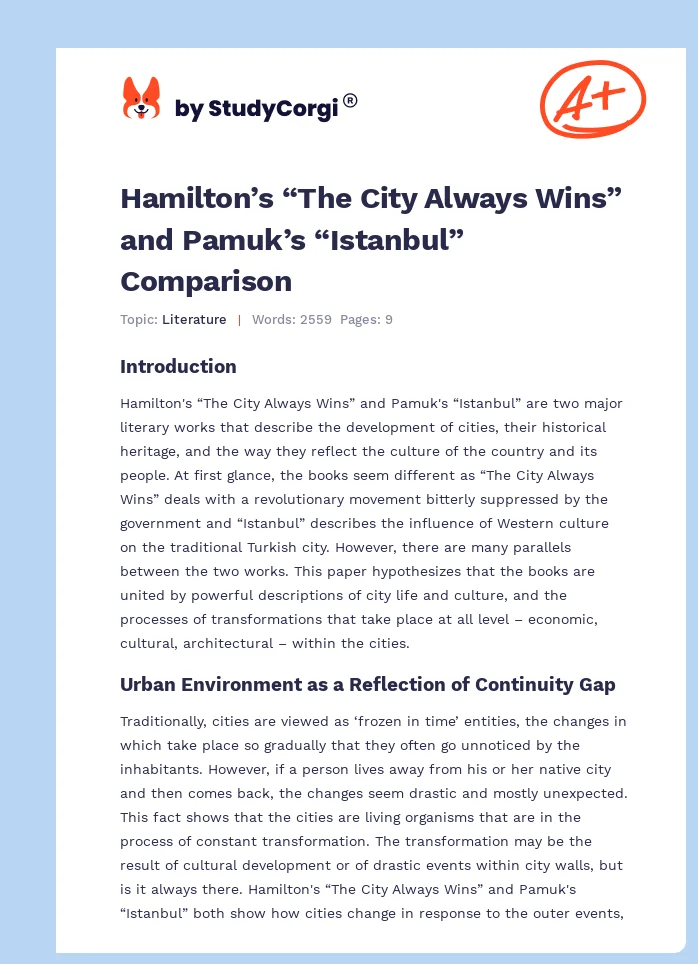 Hamilton’s “The City Always Wins” and Pamuk’s “Istanbul” Comparison. Page 1