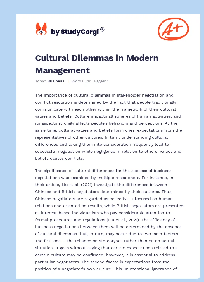 Cultural Dilemmas in Modern Management. Page 1