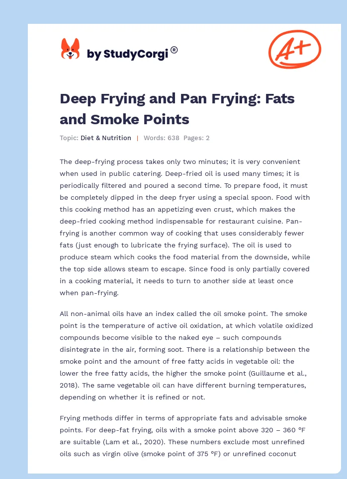 Deep Frying and Pan Frying: Fats and Smoke Points. Page 1