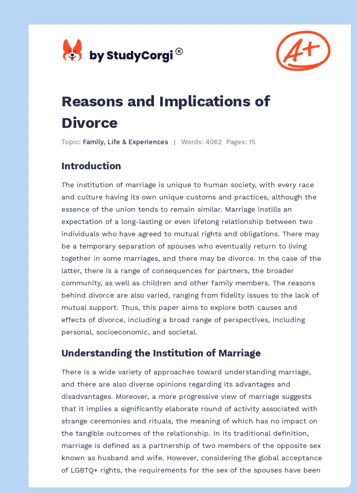 Reasons and Implications of Divorce. Page 1
