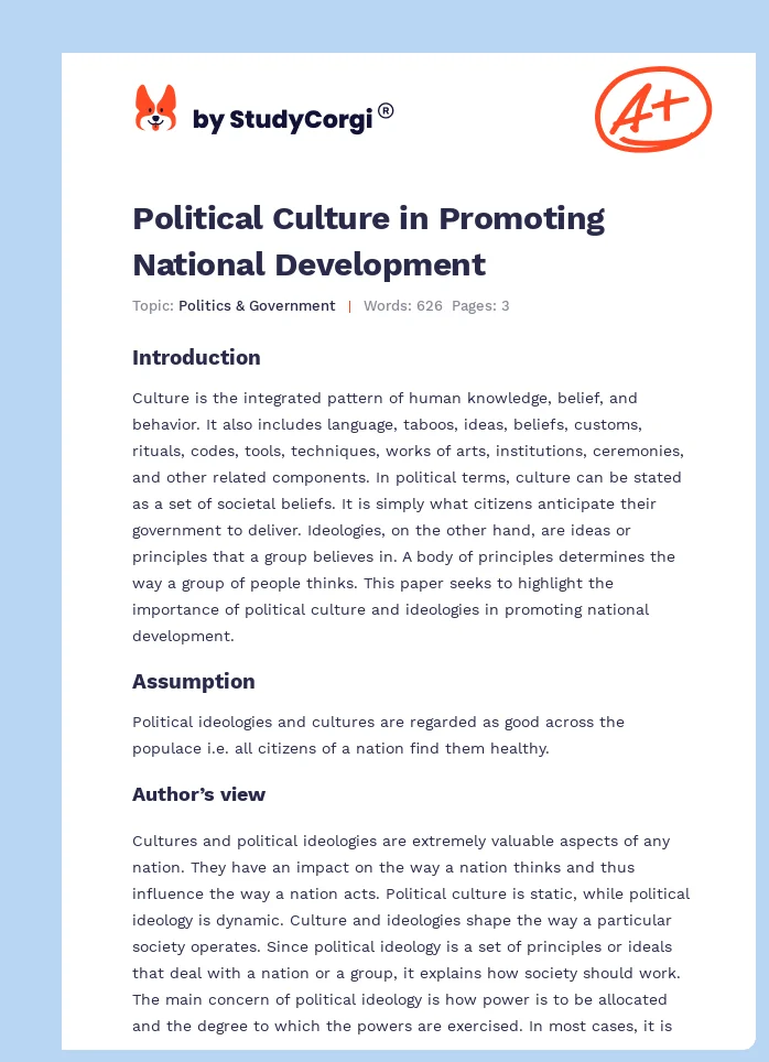 Political Culture in Promoting National Development. Page 1