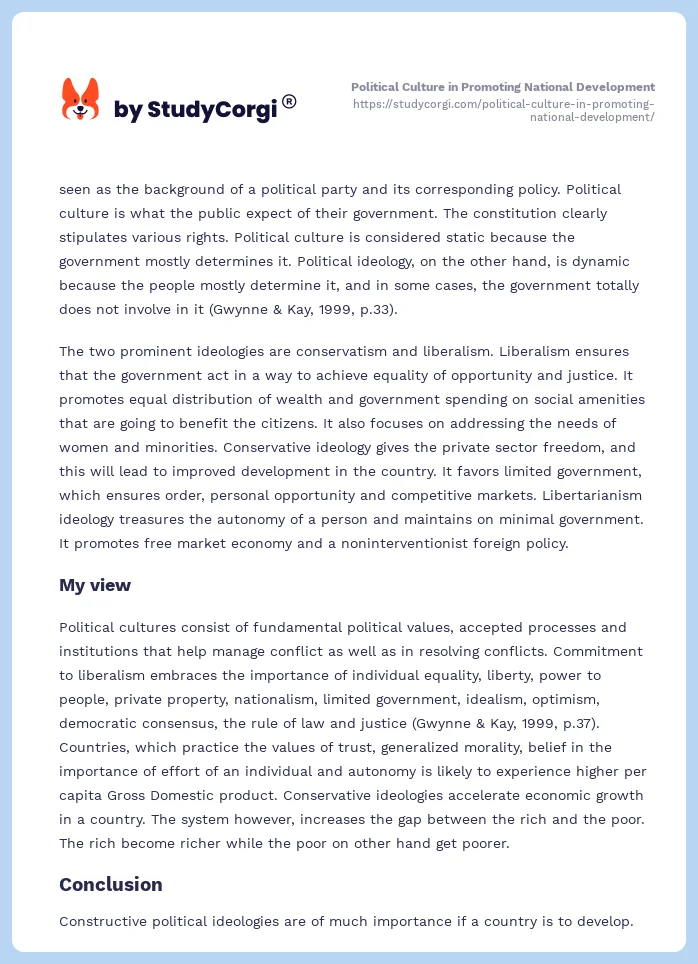 Political Culture in Promoting National Development. Page 2