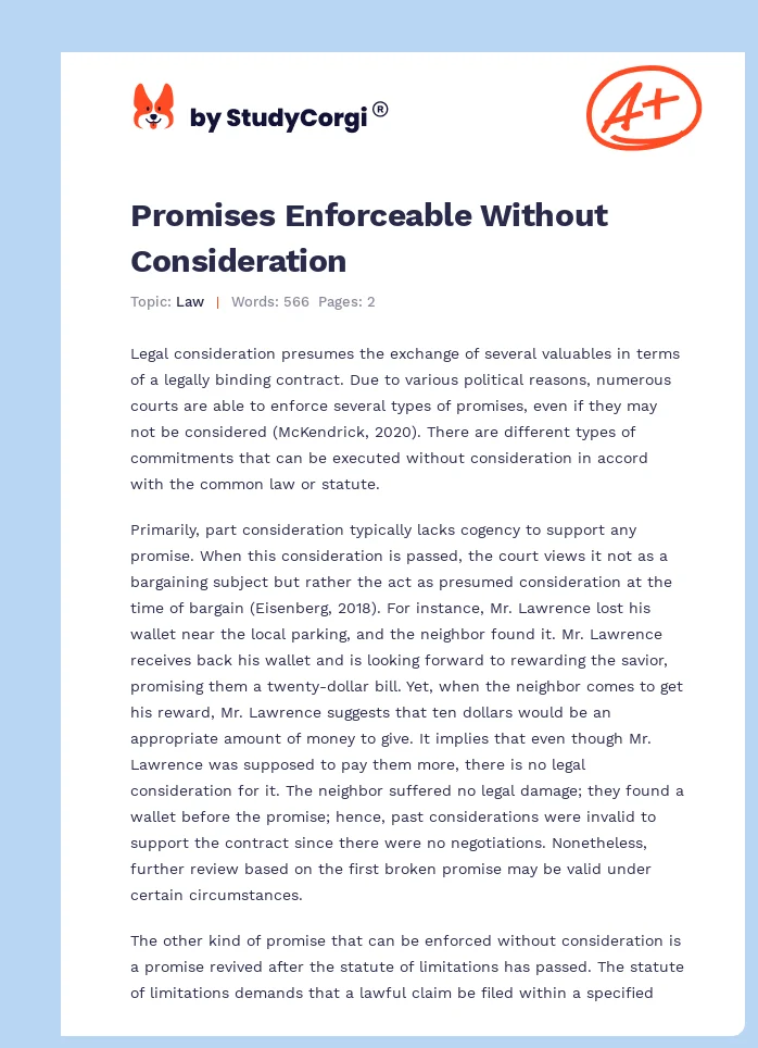 Promises Enforceable Without Consideration. Page 1