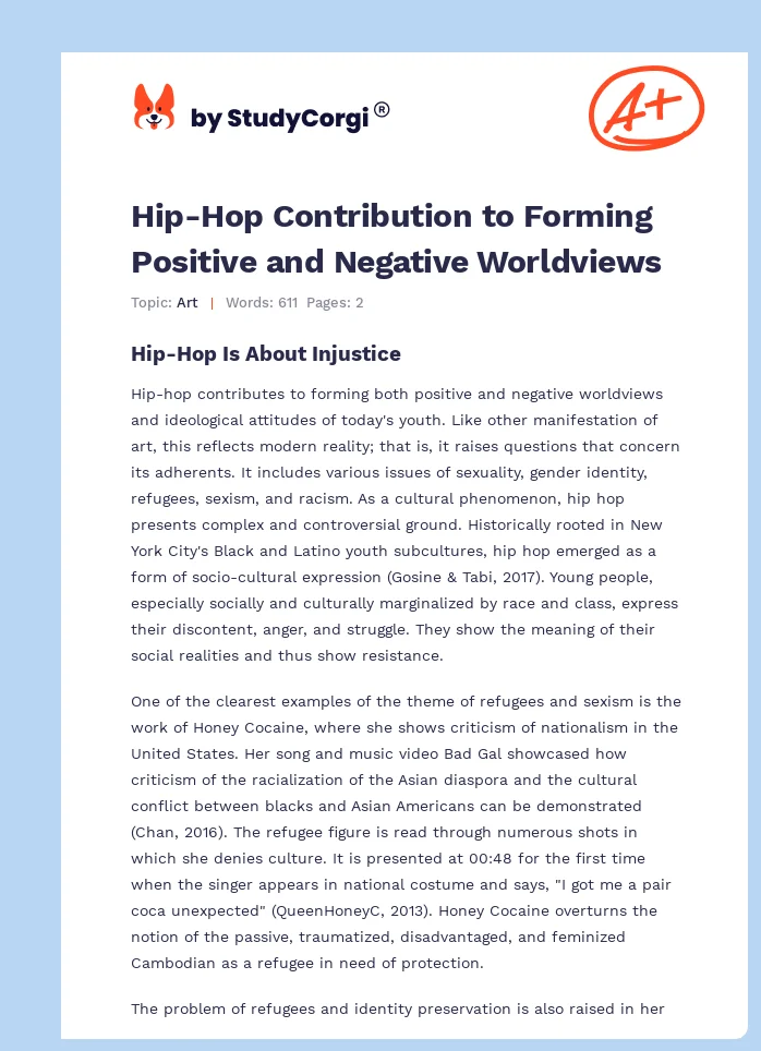 Hip-Hop Contribution to Forming Positive and Negative Worldviews. Page 1