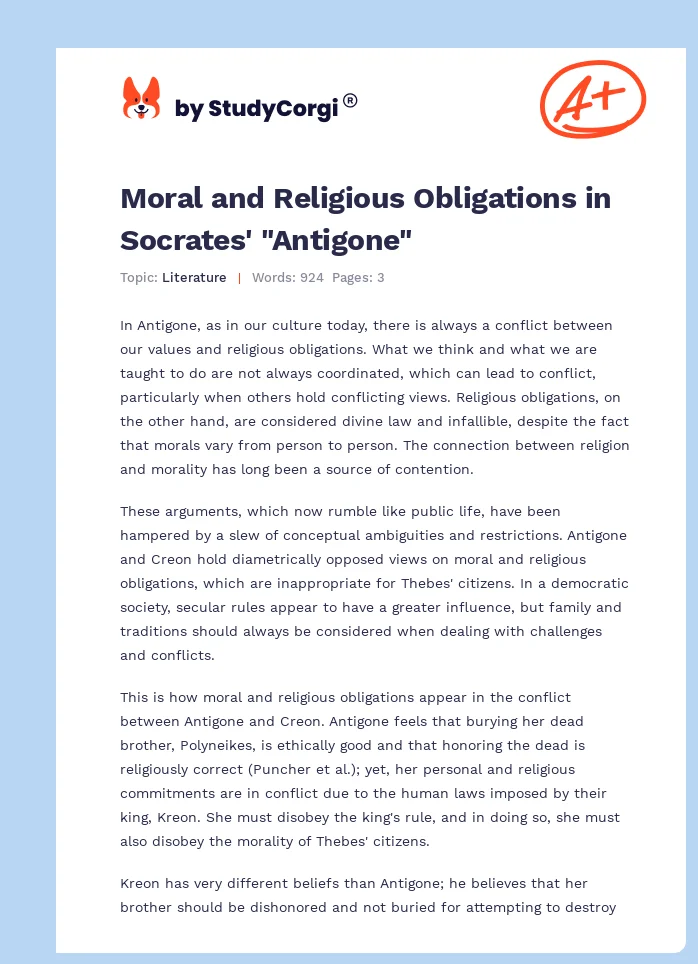 Moral and Religious Obligations in Socrates' "Antigone". Page 1