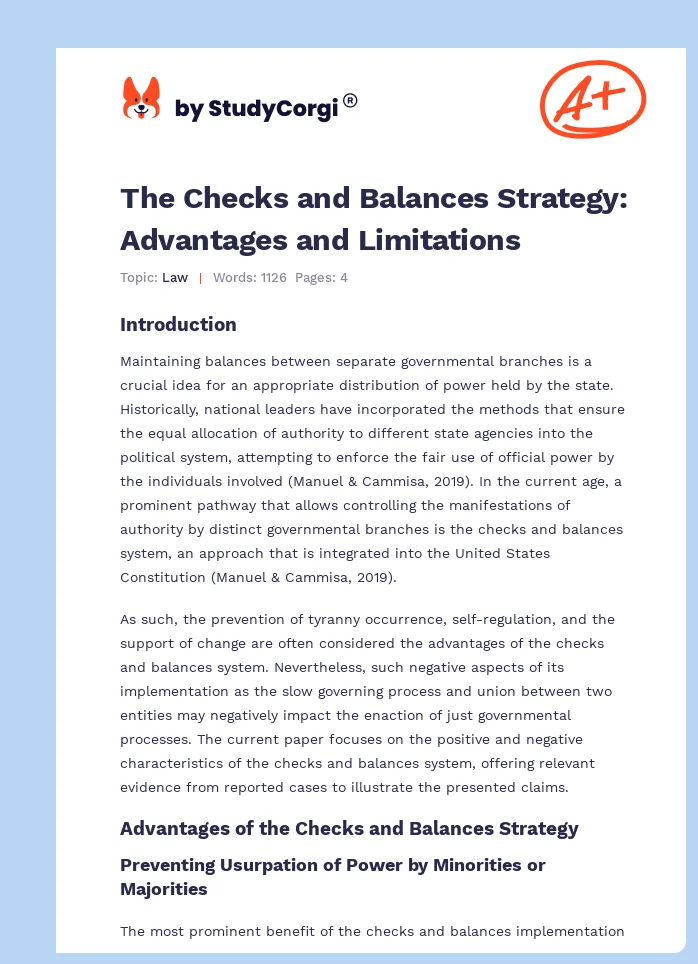 The Checks and Balances Strategy: Advantages and Limitations. Page 1
