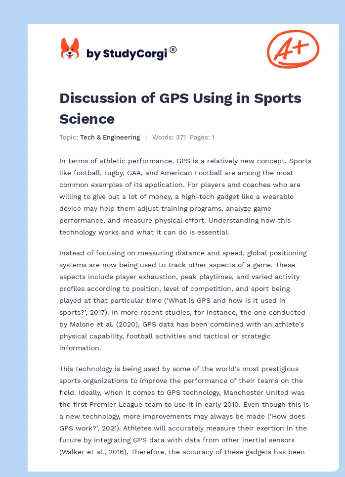 Discussion of GPS Using in Sports Science. Page 1