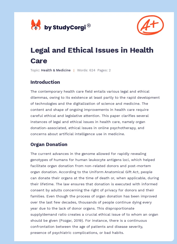Legal and Ethical Issues in Health Care. Page 1
