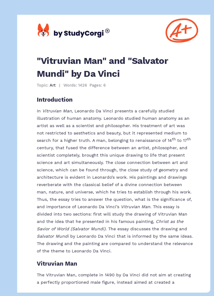 "Vitruvian Man" and "Salvator Mundi" by Da Vinci. Page 1
