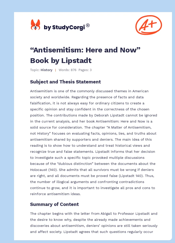 “Antisemitism: Here and Now” Book by Lipstadt. Page 1