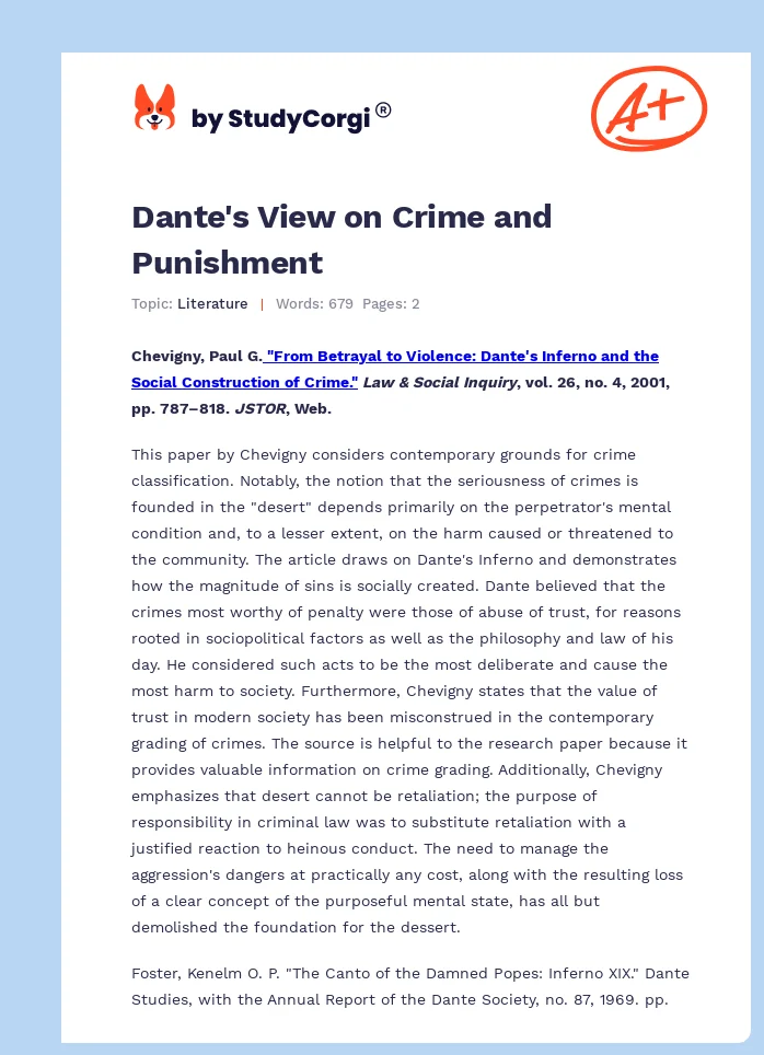Dante's View on Crime and Punishment. Page 1