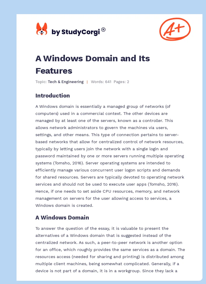 A Windows Domain and Its Features. Page 1