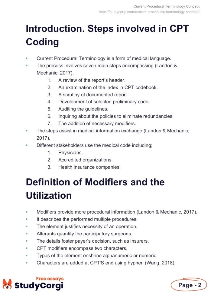 Current Procedural Terminology Concept. Page 2