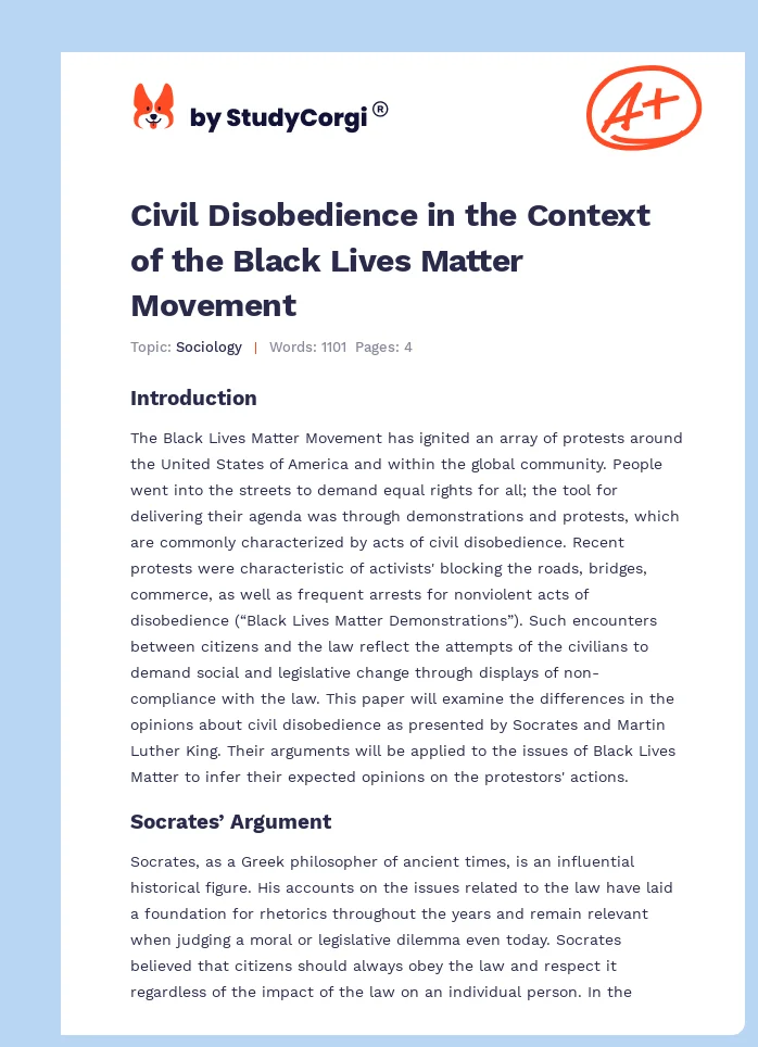 Civil Disobedience in the Context of the Black Lives Matter Movement. Page 1