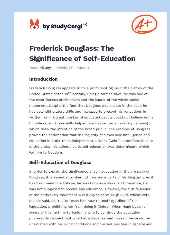 Frederick Douglass: The Significance of Self-Education. Page 1