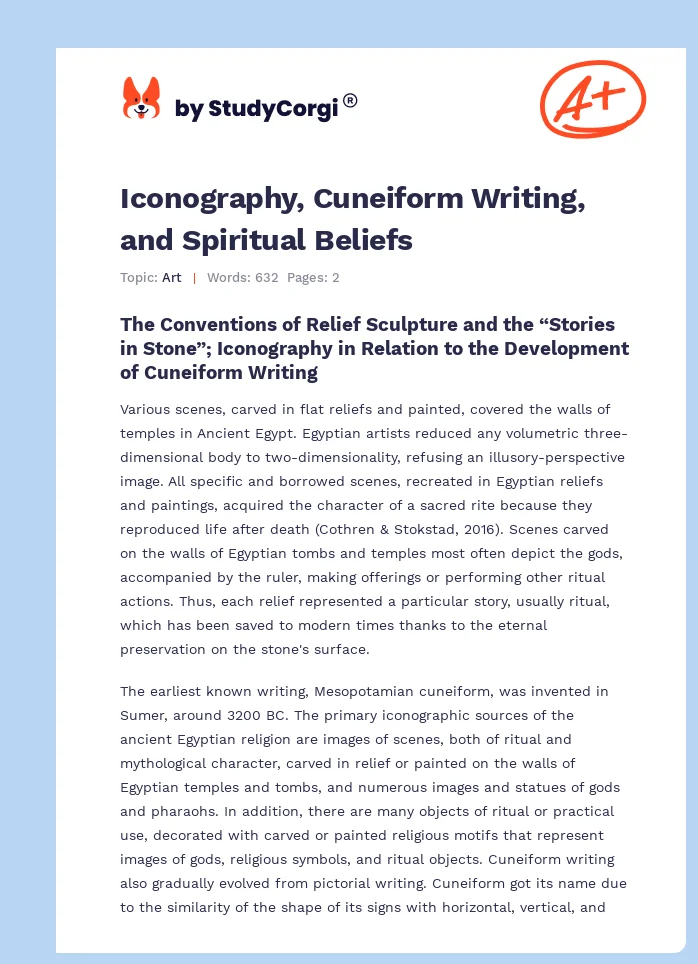 Iconography, Cuneiform Writing, and Spiritual Beliefs. Page 1
