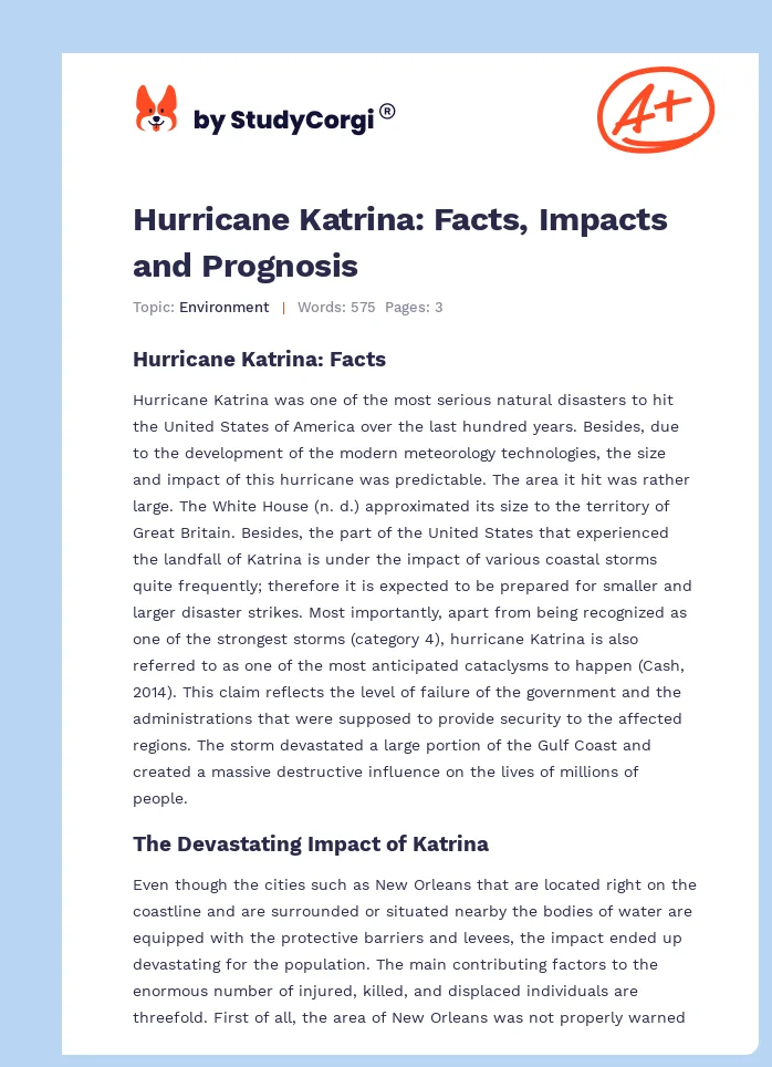 Hurricane Katrina: Facts, Impacts and Prognosis. Page 1