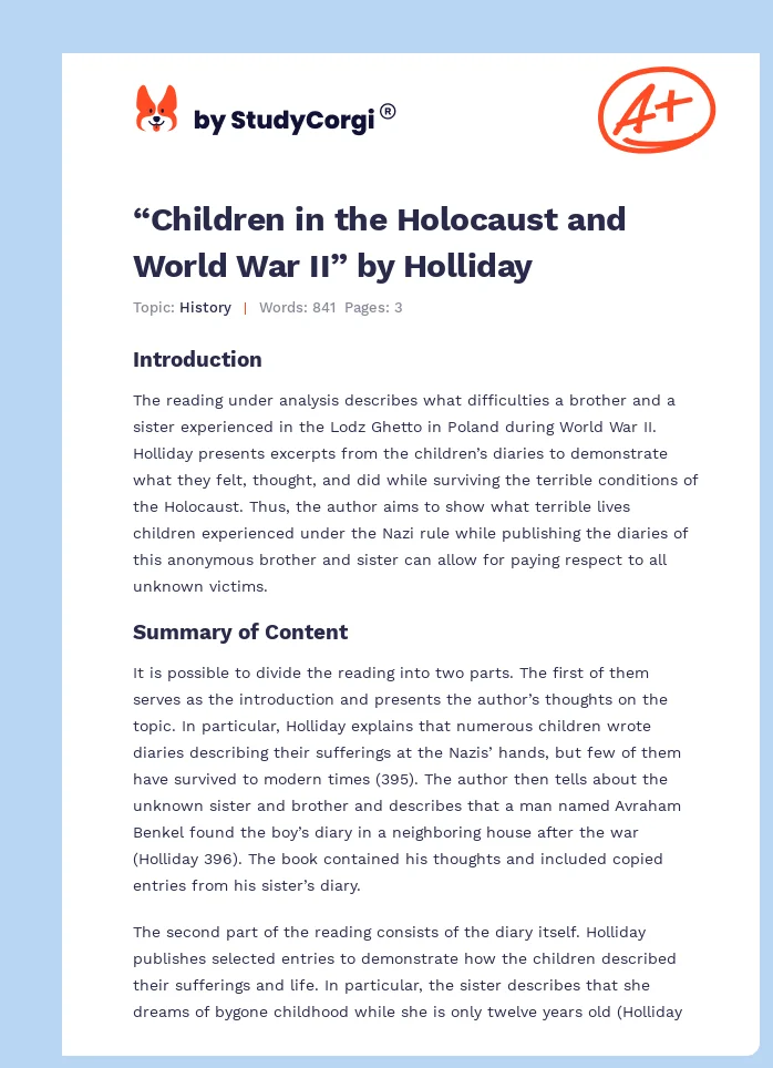 “Children in the Holocaust and World War II” by Holliday. Page 1