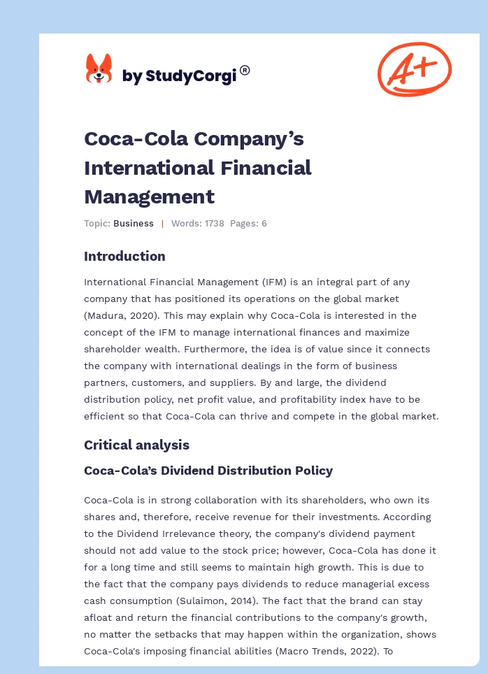 Coca-Cola Company’s International Financial Management. Page 1