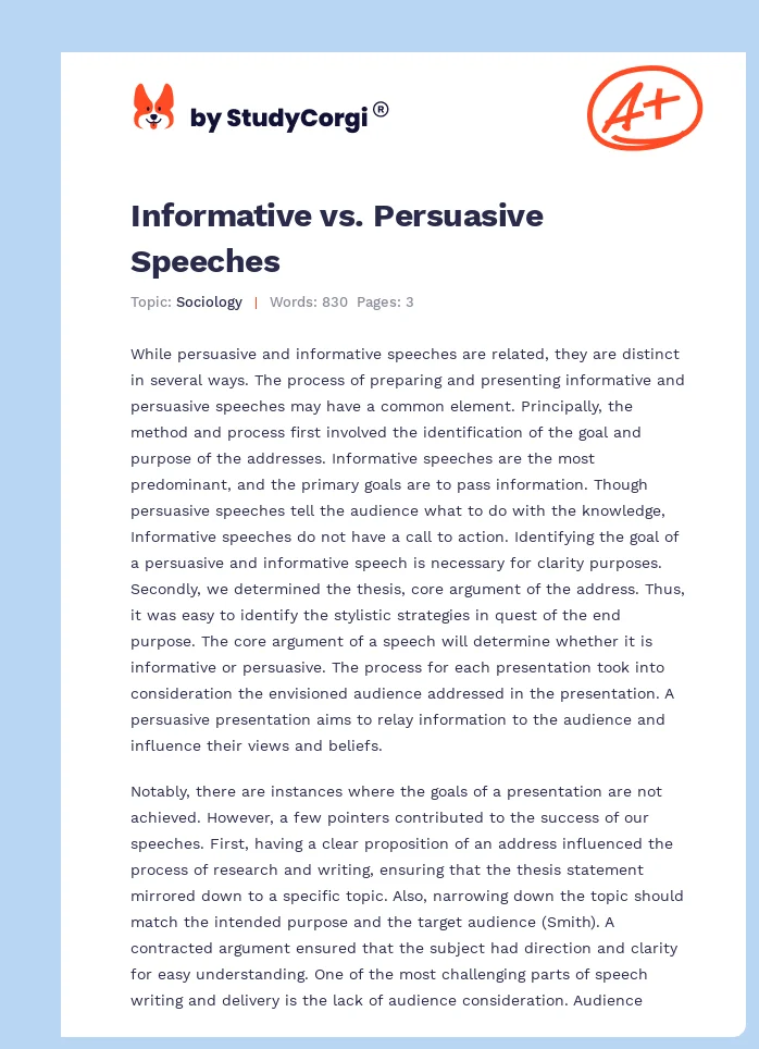 Informative vs. Persuasive Speeches. Page 1