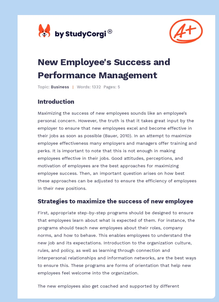 New Employee's Success and Performance Management. Page 1