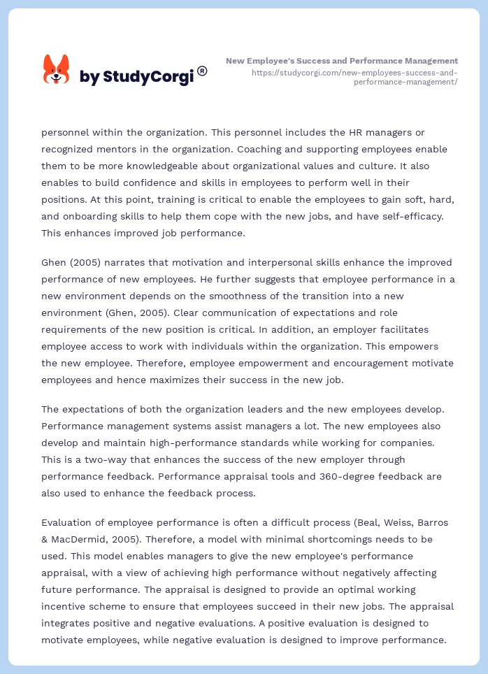 New Employee's Success and Performance Management. Page 2