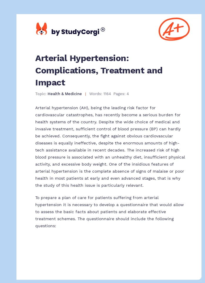 Arterial Hypertension: Complications, Treatment and Impact. Page 1