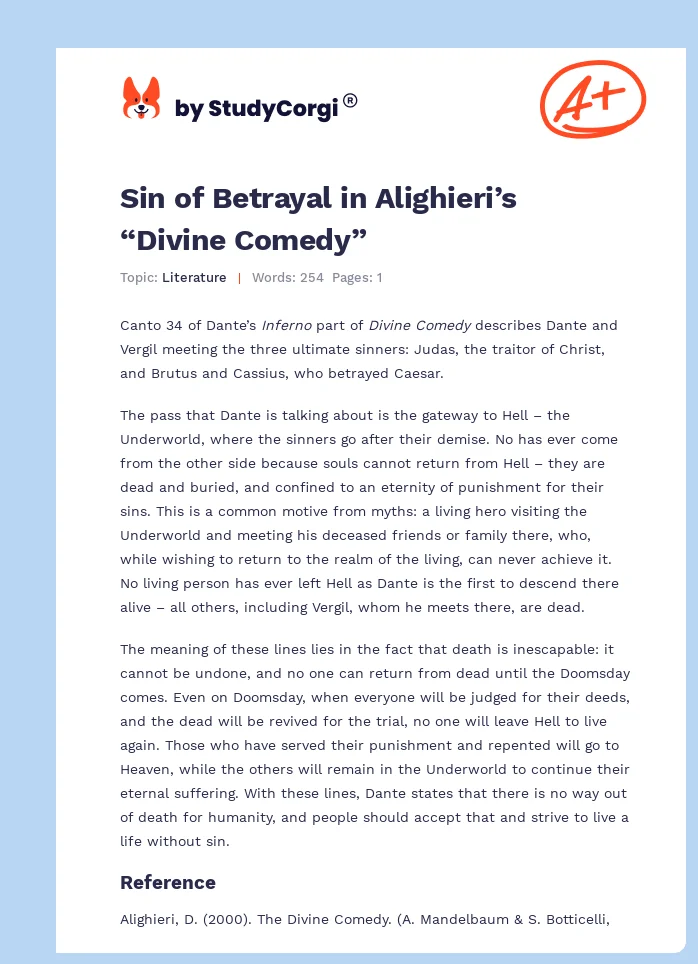 Sin of Betrayal in Alighieri’s “Divine Comedy”. Page 1