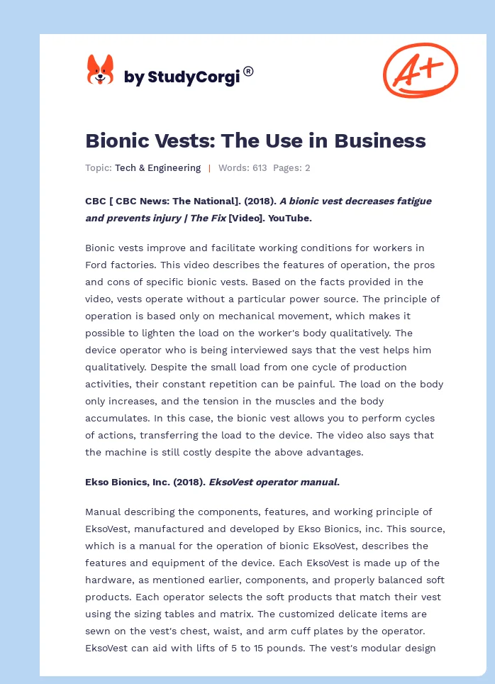 Bionic Vests: The Use in Business. Page 1