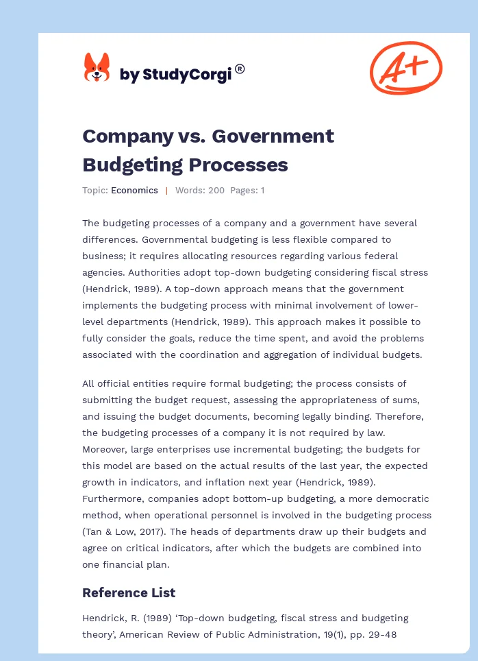 Company vs. Government Budgeting Processes. Page 1