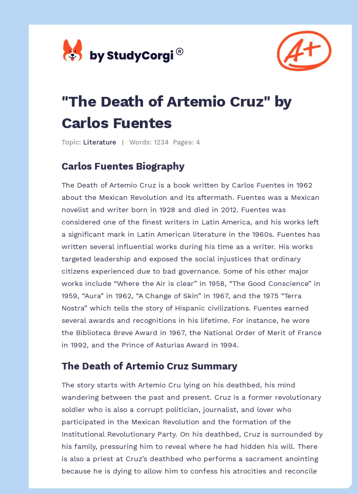 "The Death of Artemio Cruz" by Carlos Fuentes. Page 1