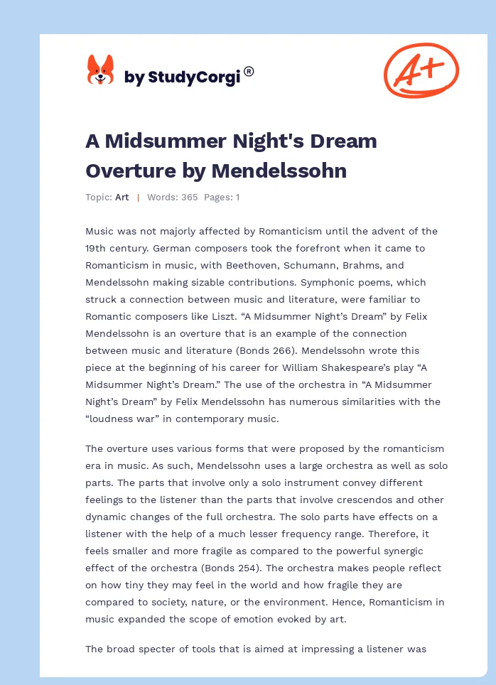 A Midsummer Night's Dream Overture by Mendelssohn. Page 1