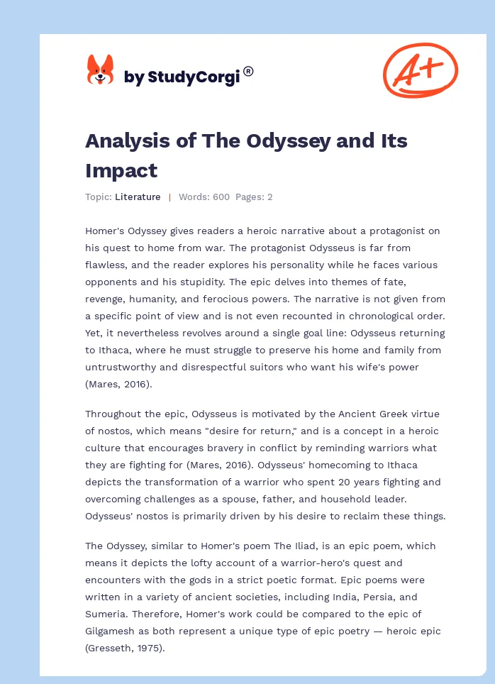 Analysis of The Odyssey and Its Impact. Page 1