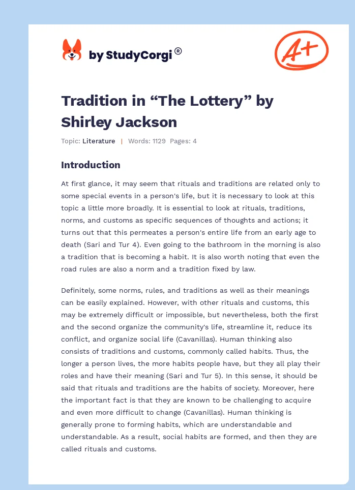 Tradition in “The Lottery” by Shirley Jackson. Page 1
