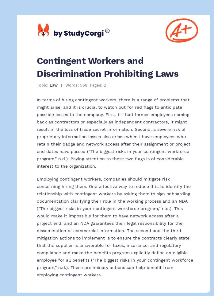 Contingent Workers and Discrimination Prohibiting Laws. Page 1