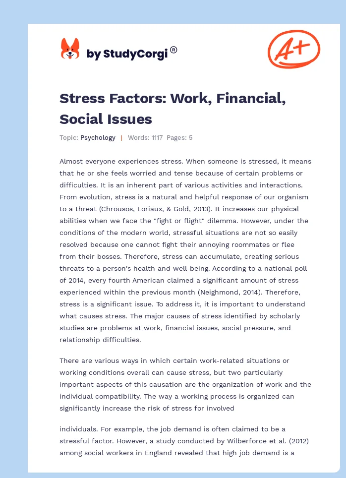 Stress Factors: Work, Financial, Social Issues. Page 1