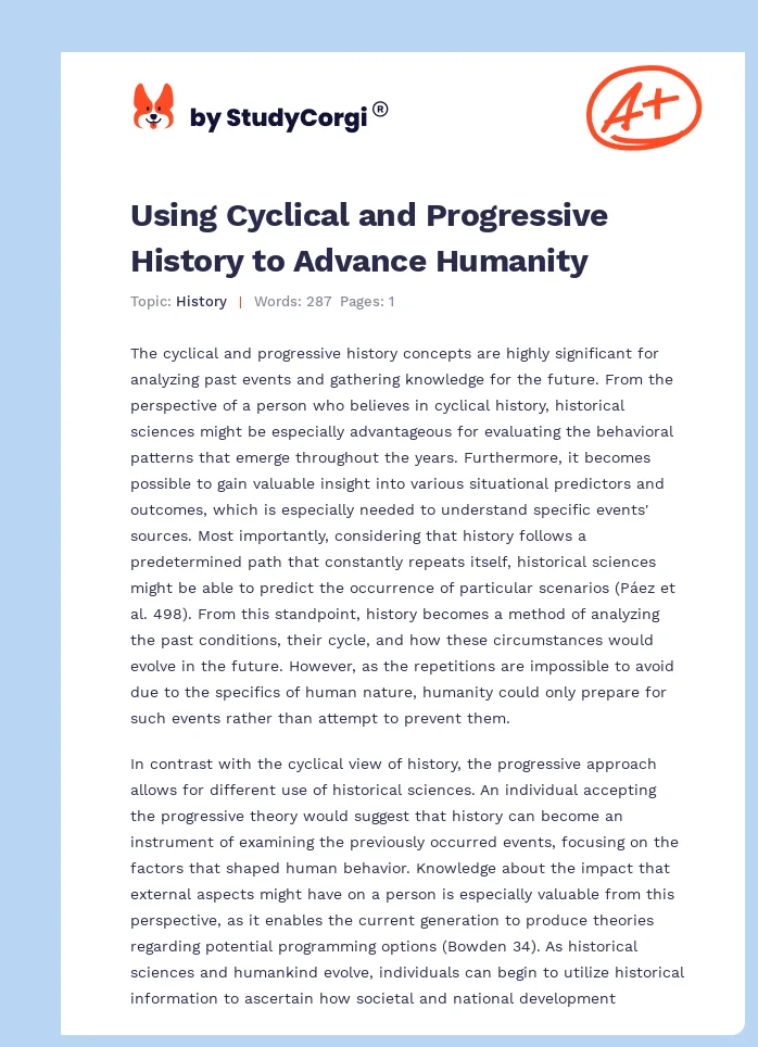 Using Cyclical and Progressive History to Advance Humanity. Page 1