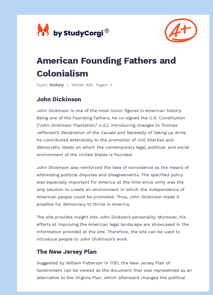 American Founding Fathers and Colonialism. Page 1