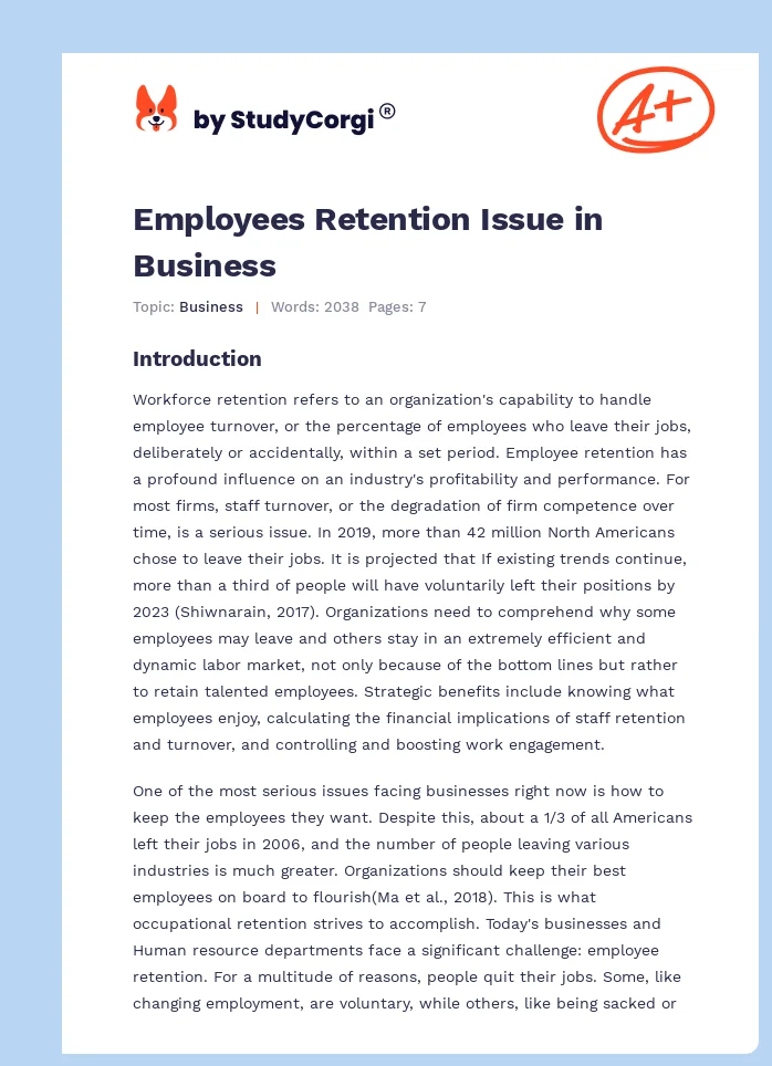 Employees Retention Issue in Business. Page 1