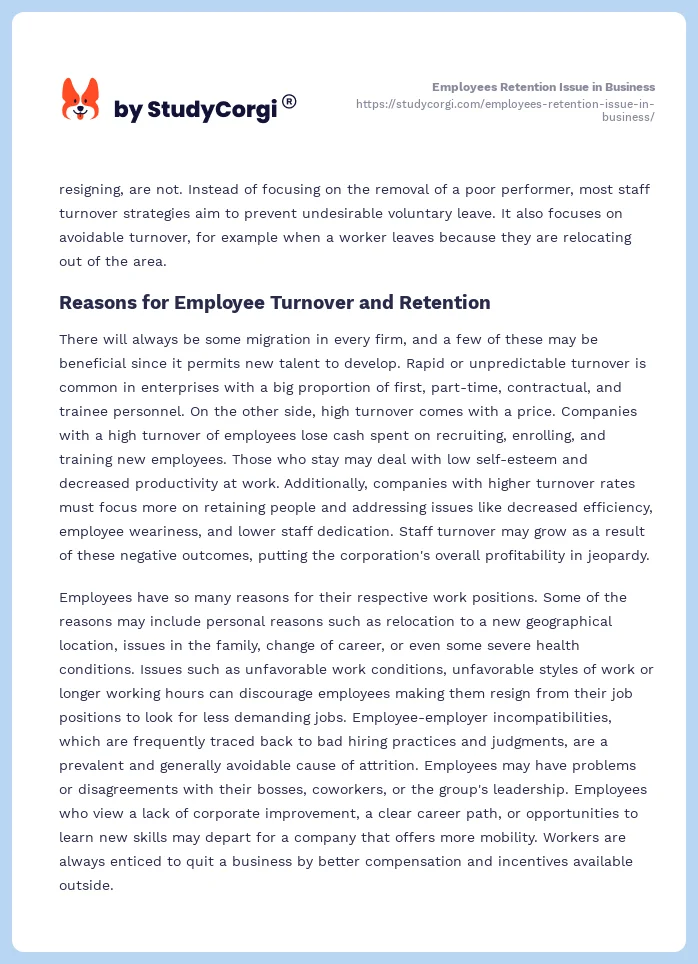 Employees Retention Issue in Business. Page 2