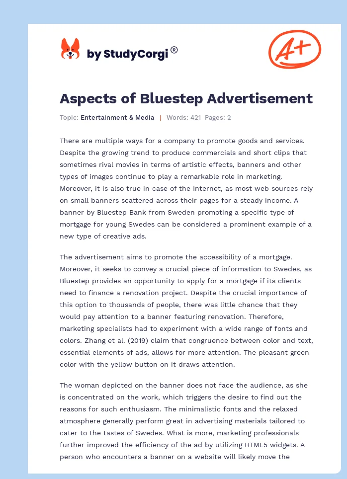 Aspects of Bluestep Advertisement. Page 1