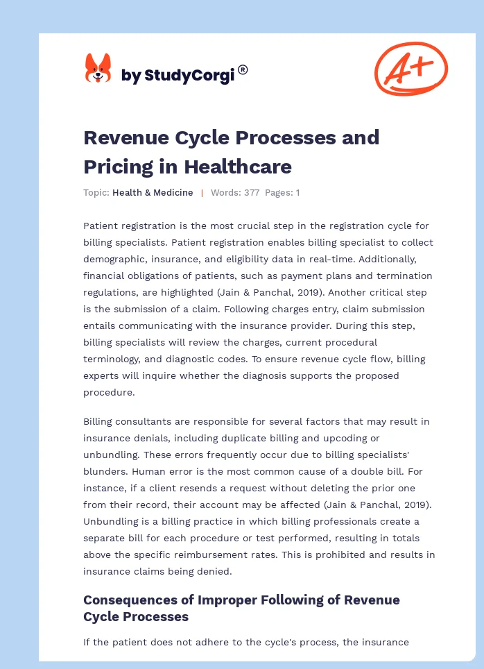 Revenue Cycle Processes and Pricing in Healthcare. Page 1