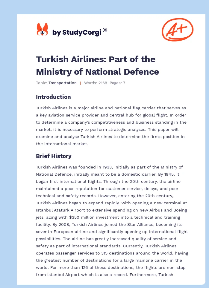 Turkish Airlines: Part of the Ministry of National Defence. Page 1