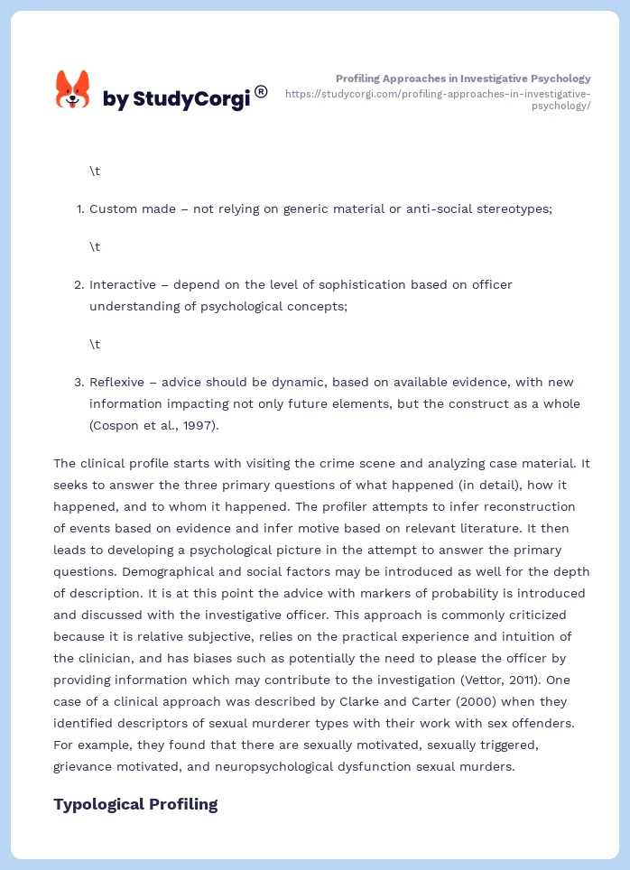 Profiling Approaches in Investigative Psychology. Page 2