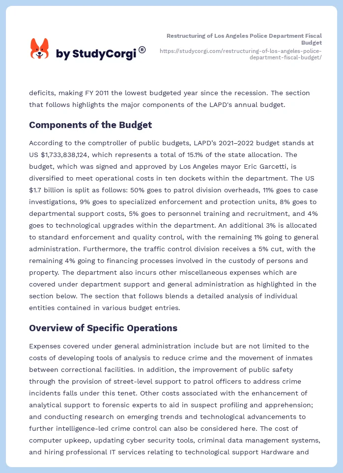 Restructuring of Los Angeles Police Department Fiscal Budget. Page 2