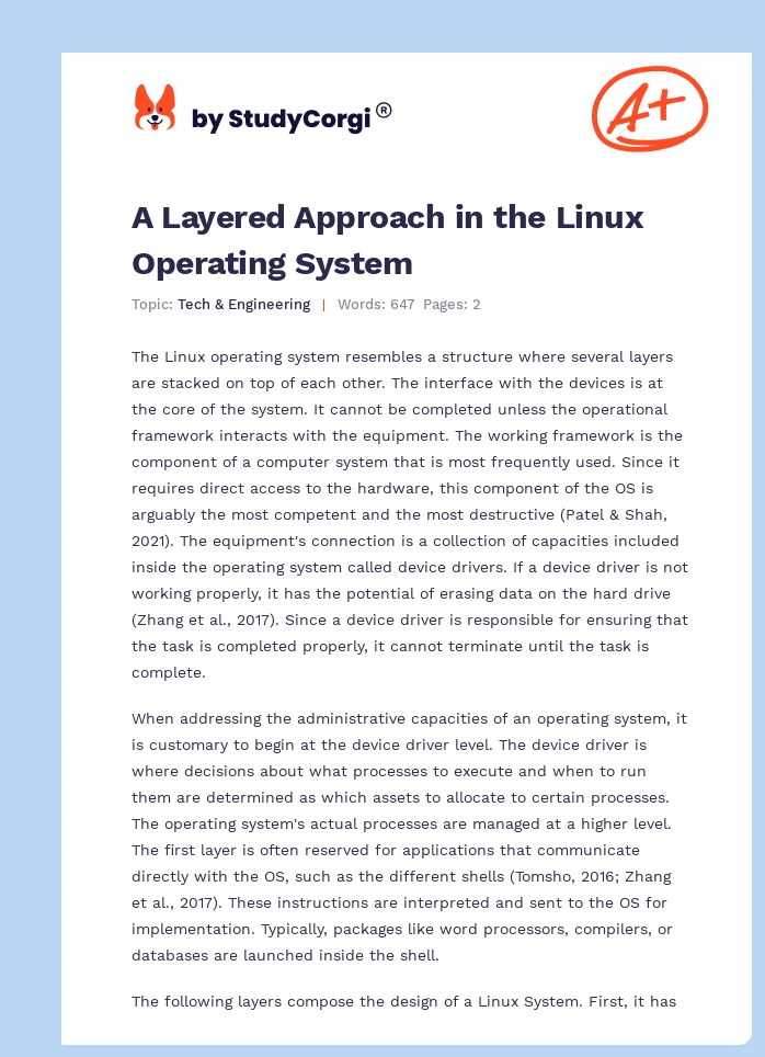 A Layered Approach in the Linux Operating System. Page 1