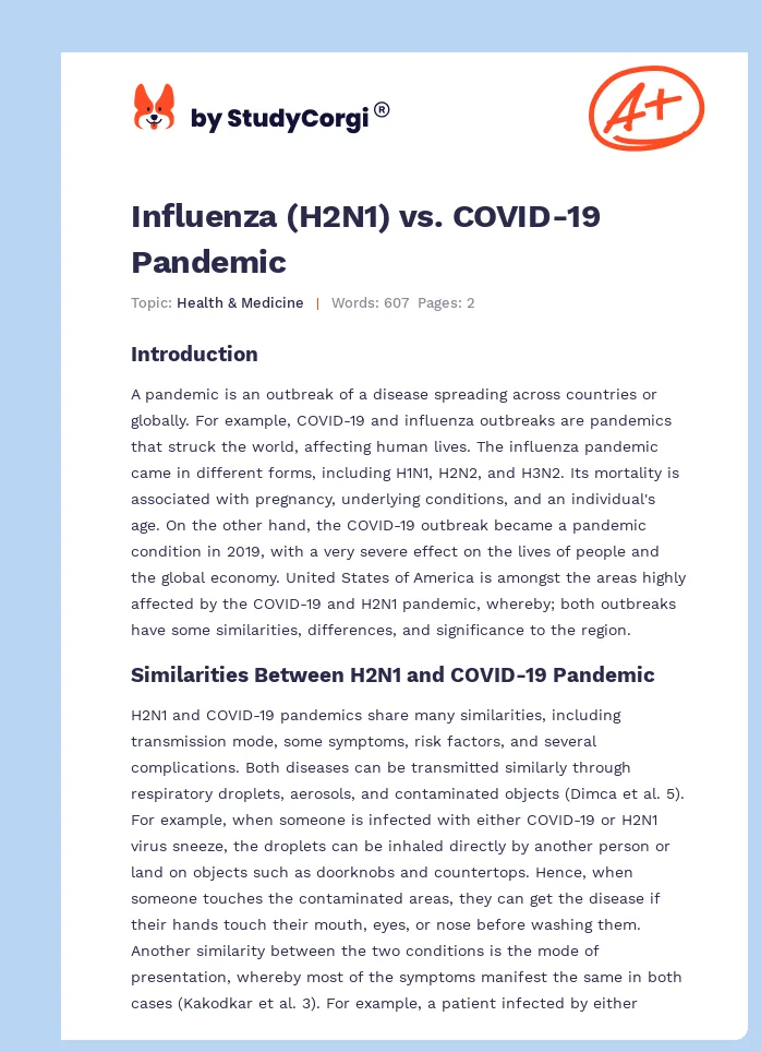 Influenza (H2N1) vs. COVID-19 Pandemic. Page 1